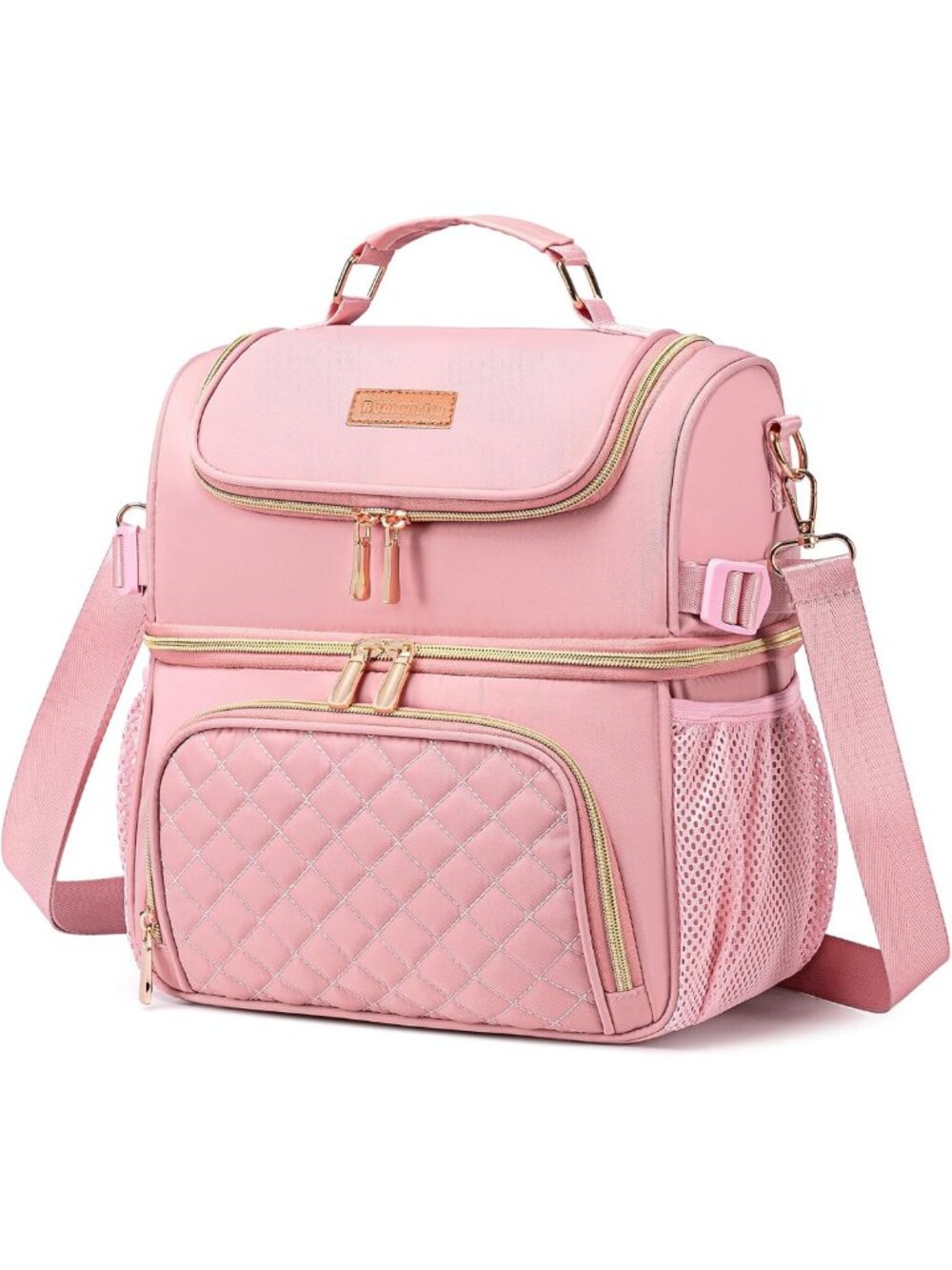 Insulated Dual Compartment Lunch Bag, Leakproof Cooler for Work & Picnic - Pink